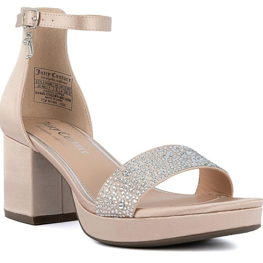Juicy Couture Women's Champagne Block Heels with Rhinestones